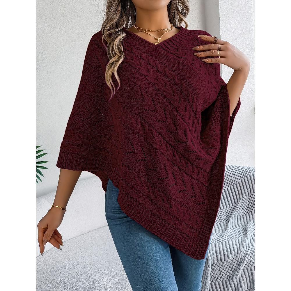 Women's Oversized Sweatshirt Top Casual Solid-Colour Cable-Knit Oversized Cape Cardigan Women's Knitted Sweater