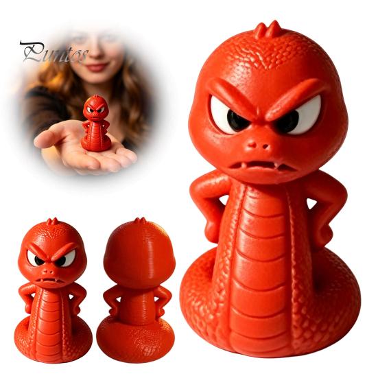 Small Animal Sculpture 3D Printed Snake Ornament, Cartoon Angry Little Figurine, Home Office Decoration Durable PLA Desktop for Desk Display