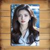 Korean Beauty Metal Wall Art Sign, Elegant Woman Face Profile Poster Decor