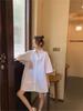 Women's Retro Hong Kong Style Short-Sleeved Loose White Shirt Dress, Mid-Length Summer Korean Version