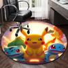 1 szt. Okrągły dywanik Pikachu i Przyjaciele Pokémon - Mata na krzesło z motywem anime, Dywan antypoślizgowy do biura, Wystrój domu, Salon