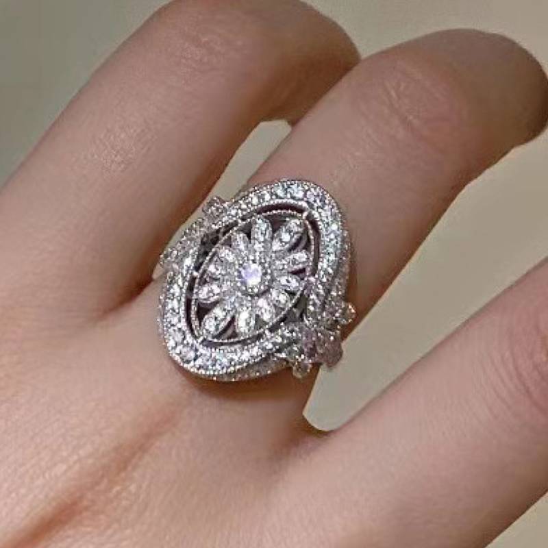

Huitan Noble Hollow Out Flower Design Women Ring Charming Wedding Finger Accessories Copper Color Fashion Party Daily Zircon 6