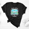 Wees Blij Bus Print T-shirt Vrouwen Korte Mouw O-Hals Los T-shirt Zomer Vrouwen T-shirt Tops Camisetas Mujer