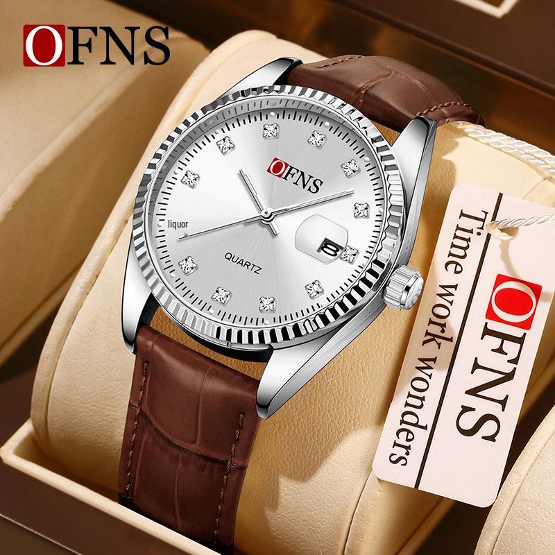 Oufanni Unisex Luminous Quartz Watch with Sunburst Dial and Waterproof Leather-Steel Band.