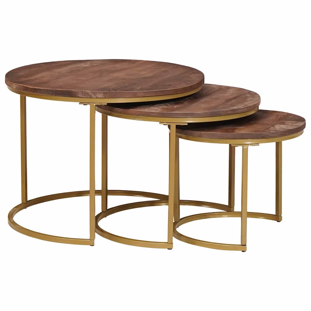 Nesting Coffee Tables Set 3 Pcs Solid Mango Wood and Steel
