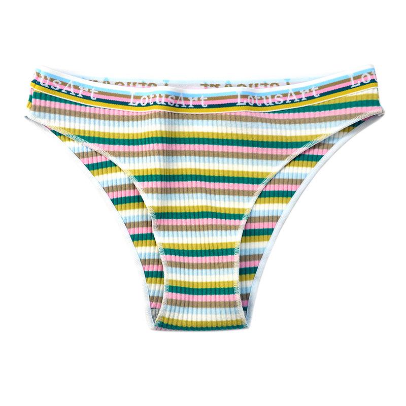 Women's Rainbow Striped Low-Rise Pure Cotton Panties - Cute & Breathable with Half Hip Coverage for Teens