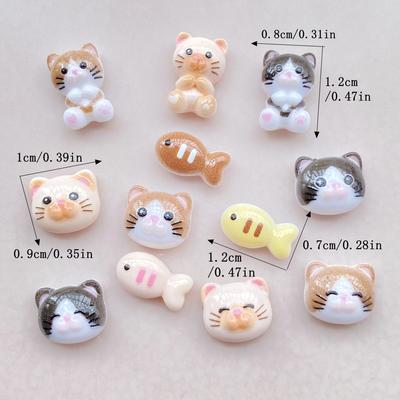 50Pcs Cute Cartoon Mini Cat, Little Fish Series Nail Art Resin Designer Charms DIY Craft For Nail 3D Decorations Jewelry
