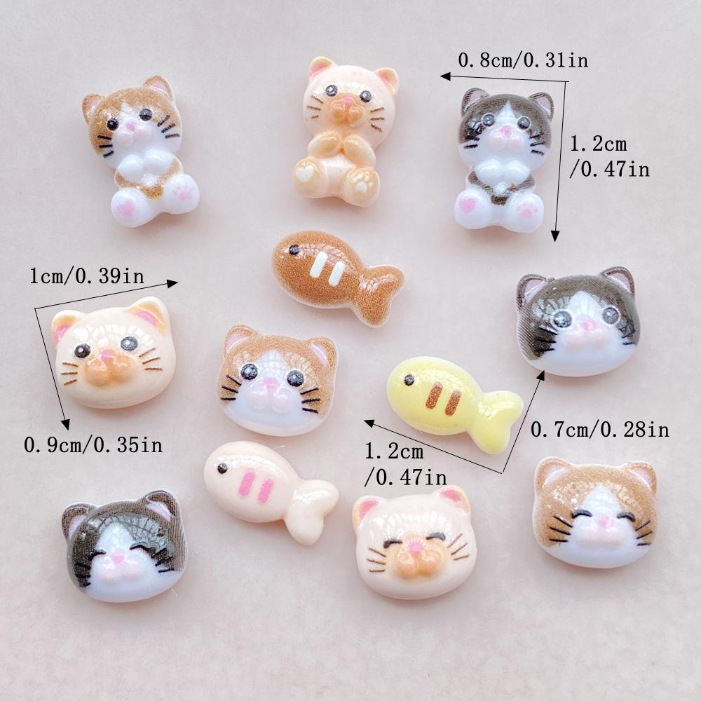 50Pcs Cute Cartoon Mini Cat, Little Fish Series Nail Art Resin Designer Charms DIY Craft For Nail 3D Decorations Jewelry