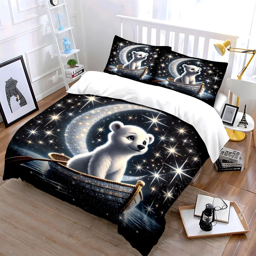 Polar Bear In Sparkling Boat Bedding Duvet Cover Set (1*Duvet Cover 2*Pillowcases, Without Duvet Insert)