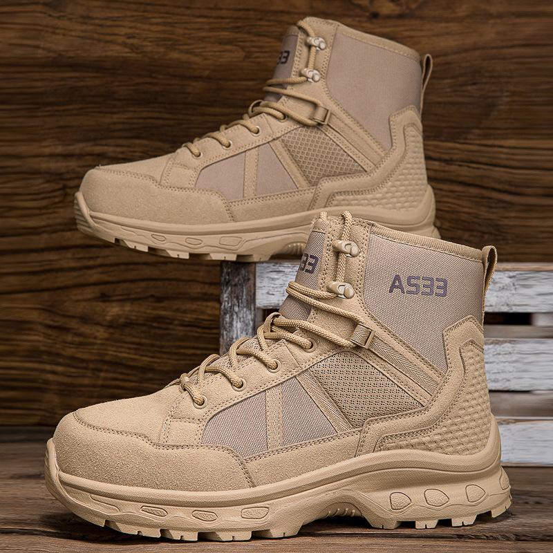 

Zipper tactical boots shoes wear-resistant non-slip shoes training high-top desert boots outdoor breathable combat boots 47 пісочний