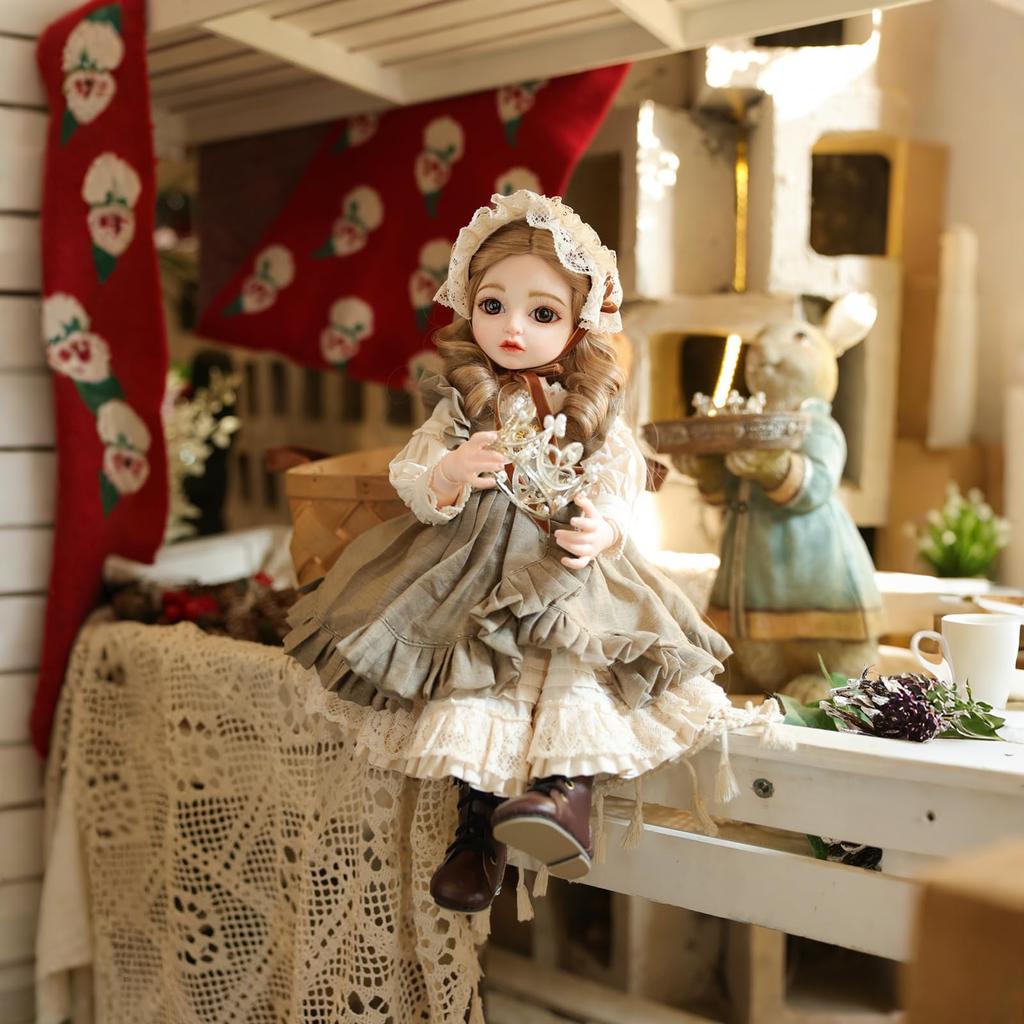 Cloveray 14 Cute Vinyl BJD Doll 45cm Ball-Jointed Doll with 15 Articulated Joints, Fully Articulated, Glass Eyes, Handmade Makeup, Interchangeable