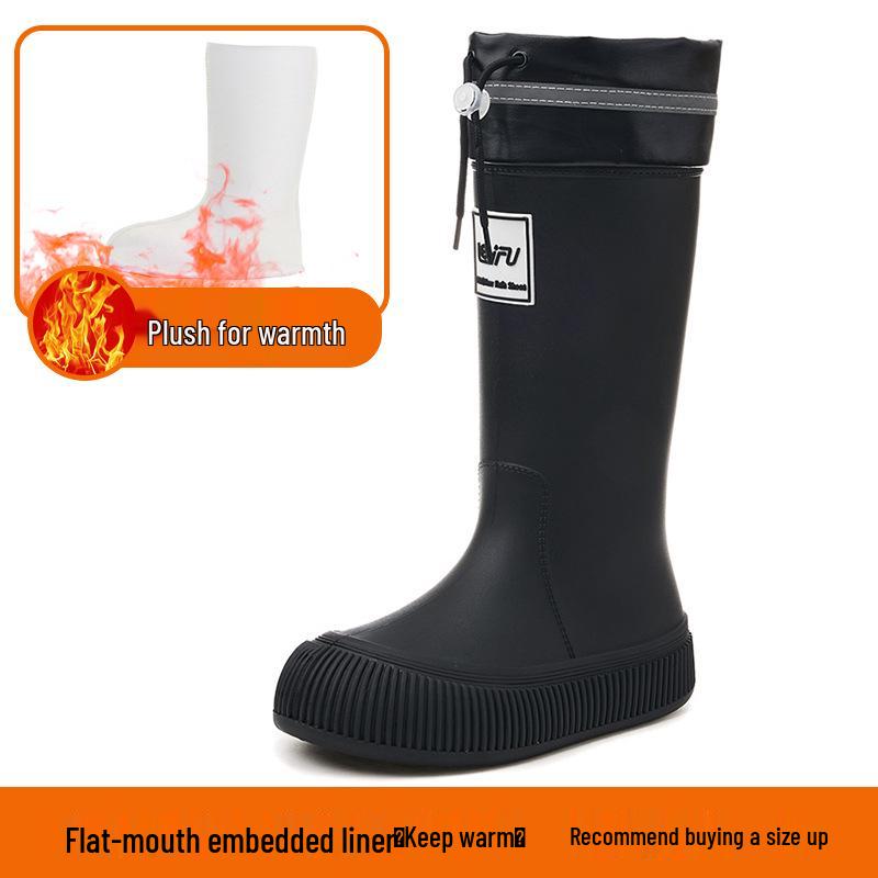 Women's High Tube Japanese Style Fleece-Lined Waterproof Rain Boots - Non-Slip, Lightweight & Wear-Resistant.