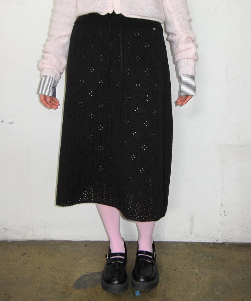 Ronron Pointelle Knit Long Skirt Black