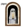 Halloween Spooky Decorative Sign Ghost Wall Decor, Cute Table Sign, Vintage Arch Framed Fall Season Accent Picture, Art for Mantel Living Room Bedroom