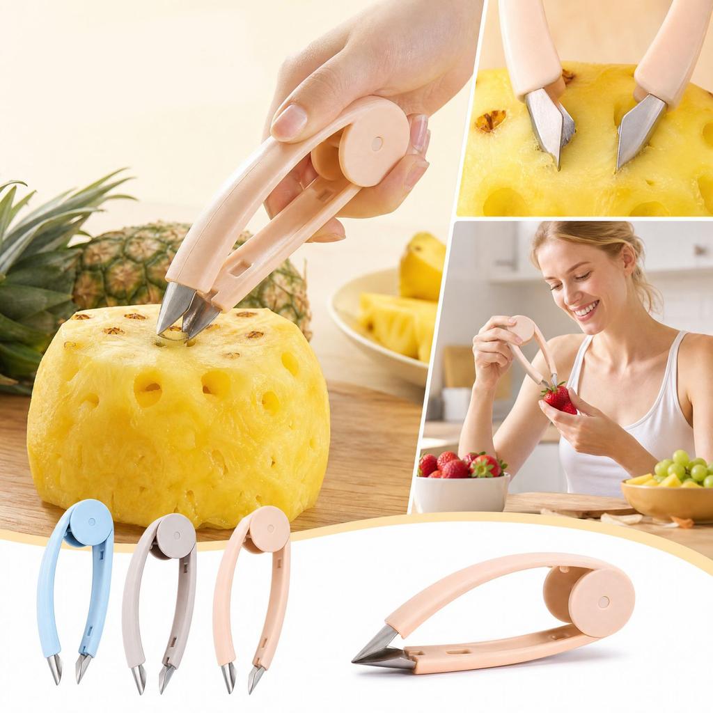 Stainless Pineapple Eye Remover with Pointed Tip, Multifunctional and Vegetable Stem Remover for Strawberries