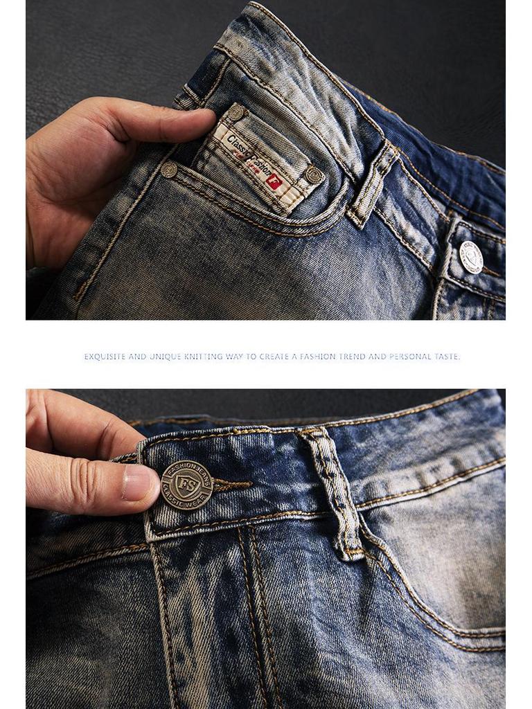 Men's Slim-Fit Retro Embroidered Motorcycle Jeans