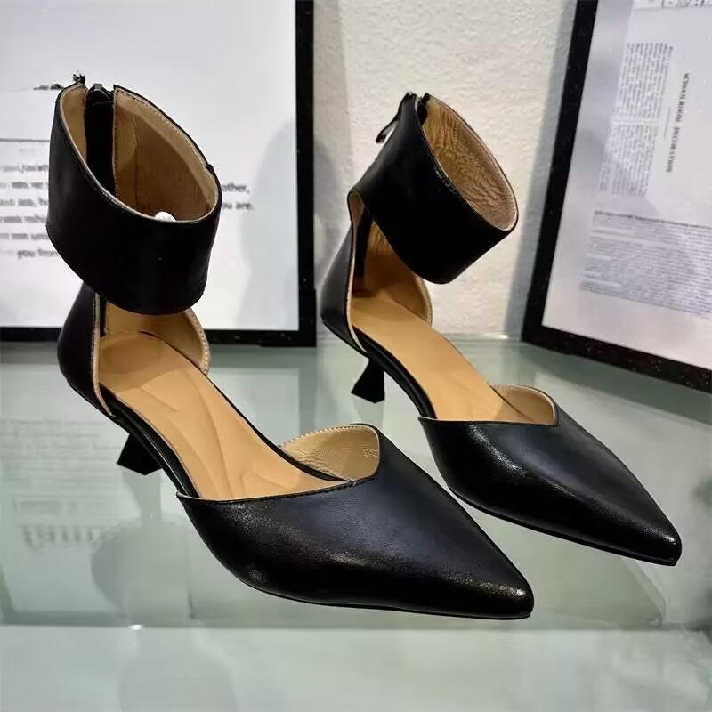 

Босоножки Баотоу Женские Весенне-летние На тонком каблуке С острым носком С мелким вырезом На молнии сзади Темпераментные Одиночные туфли 39 чёрный