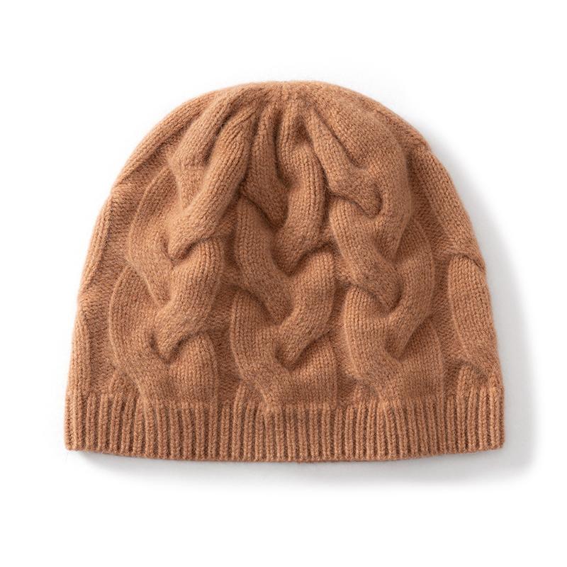 100%Wool Twisted Knitted Triple Knit Hat Winter Thickened Fried Dough Twists Pullover Hat Women Fashion Twisted Warm Hat Men