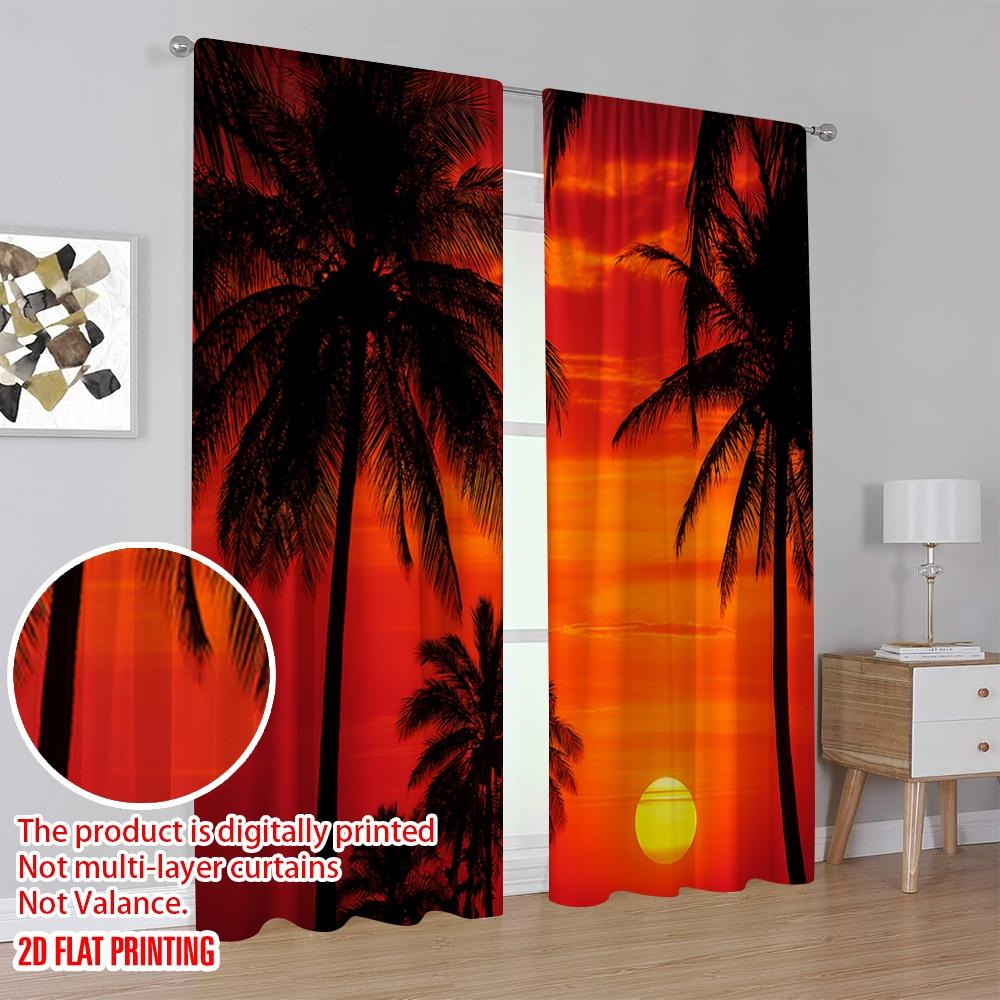 2pcs,2D plane printing Pattern Curtains Tropical Twilight 100% Polyester (without rod) Holiday Use for Bedroom, Living Room,