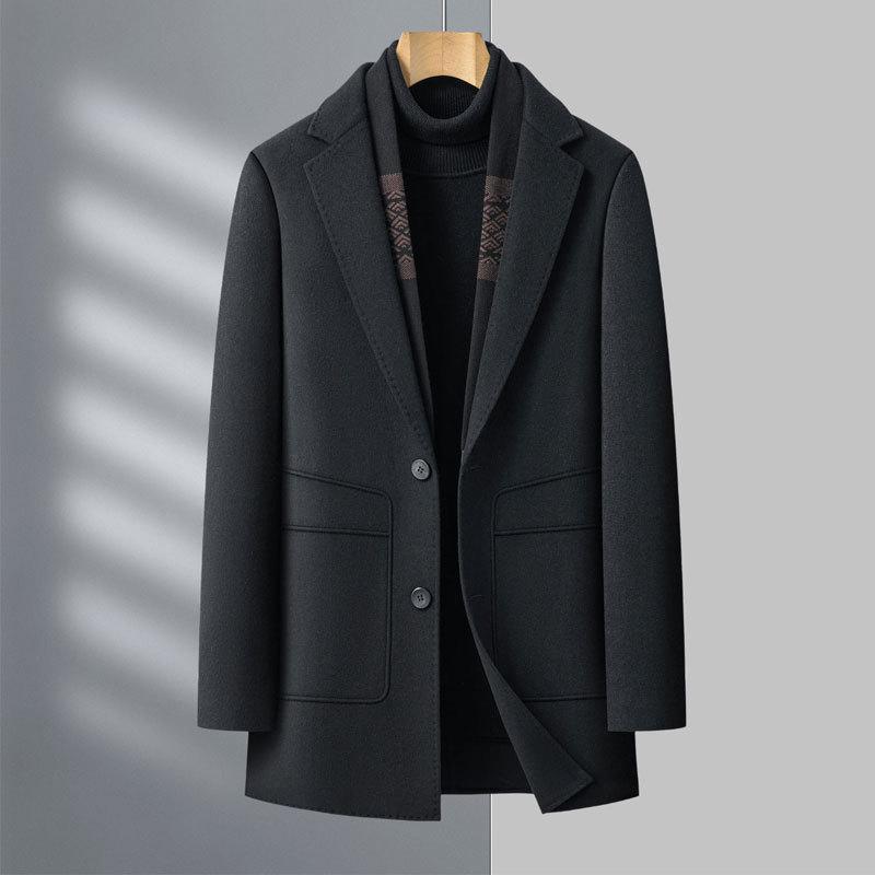 High-end Business Casual Autumn and Winter Men's Coat High-quality Double-sided Tweed Coat Middle-aged Dad's Top