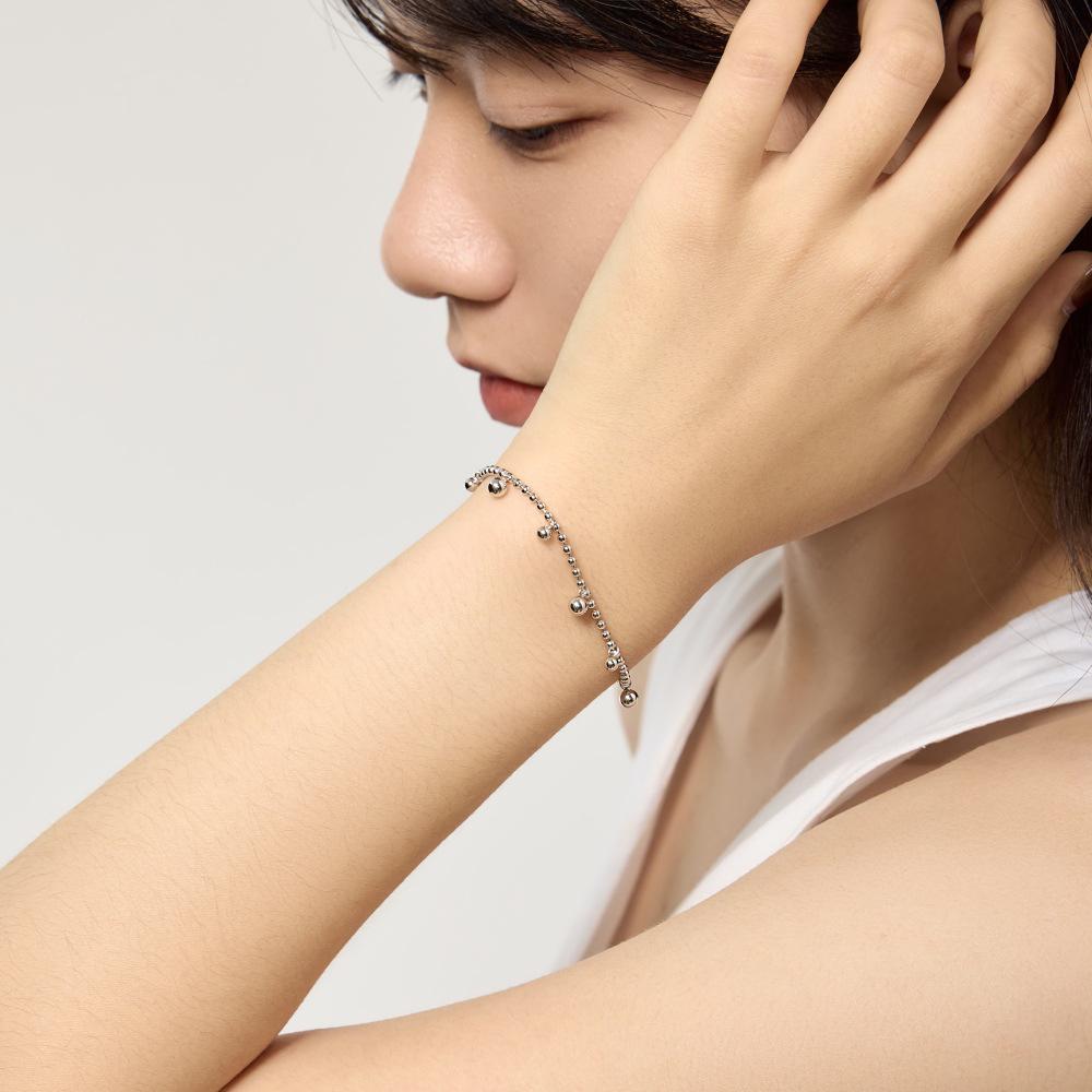 S925 Sterling Silver Women's Bracelet: Cool European & American Style with Smooth Round Bead Chain – Simple, Elegant, and Stylish.