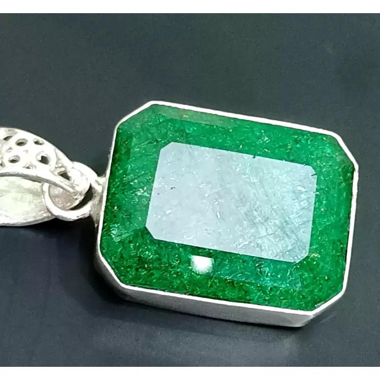 925 Sterling Silver 44 Ct Natural Green Emerald CERTIFIED Emerald Gems Pendant NS-554