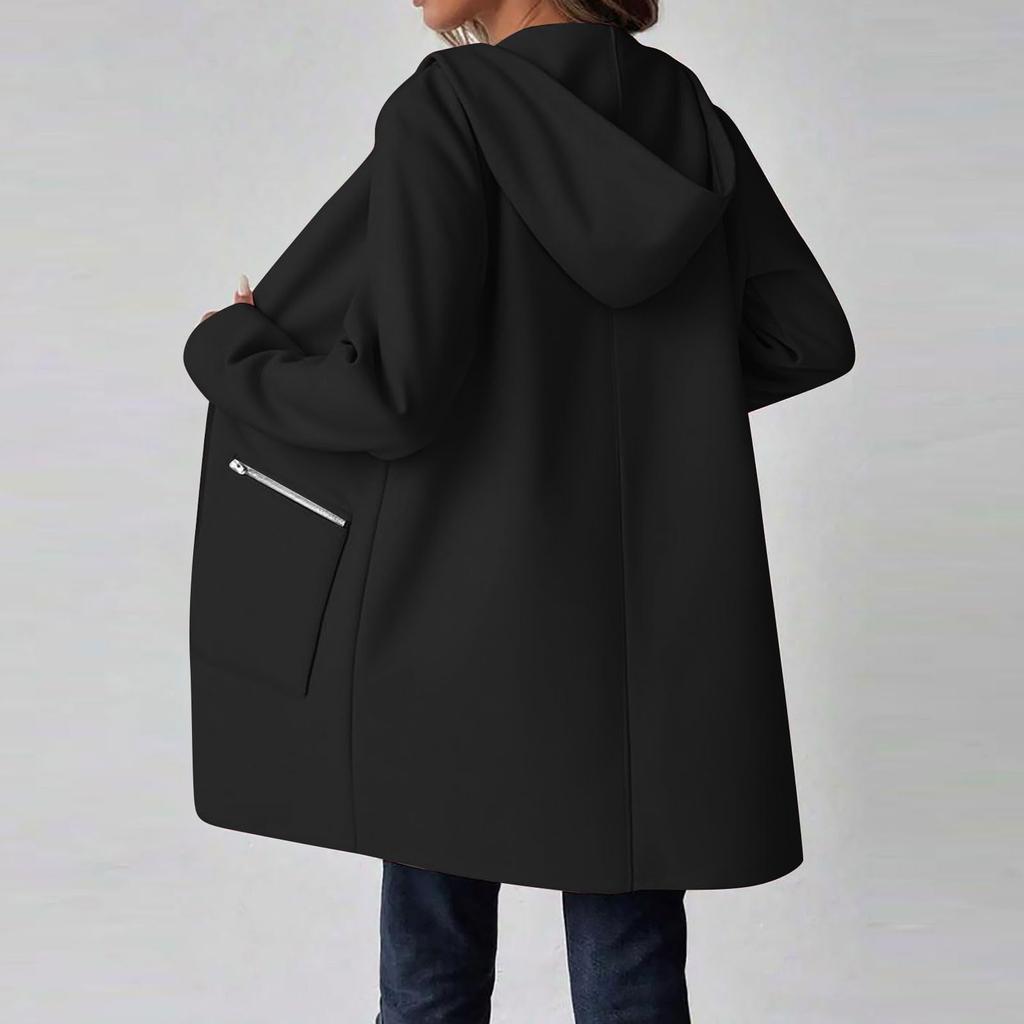 Women's Fashionable Solid Color Coat Long Sleeved Pocket Long Hoodies Zipper Casual Jackets Sweatshirts Clothes