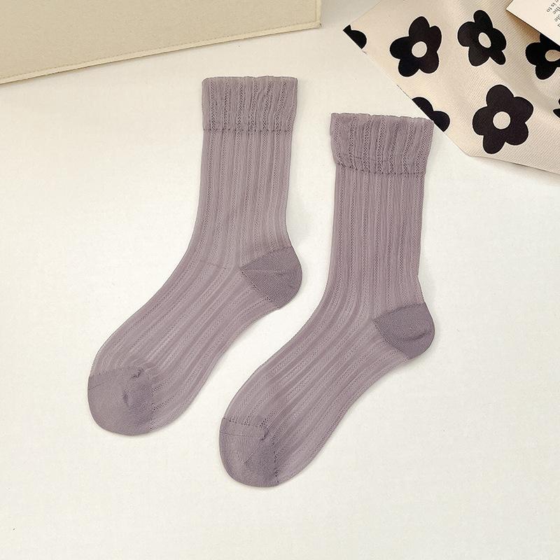 Summer Thin Boneless Ice Socks for Women, Mid-calf Ice Silk Breathable Long Calf Socks for Women