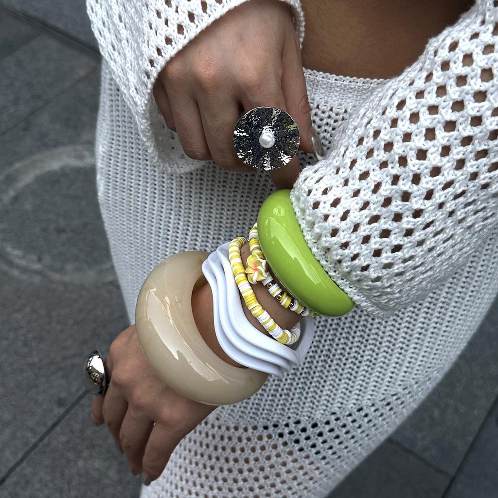 Fashion Summer Wide Geometric Resin White Beige Bangles Irregular Chunky Bracelets Bangle Jewelry Gift for Women Girls