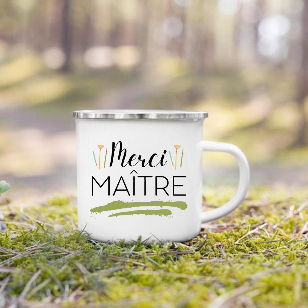 Merci Maitresse French Print Enamel Mug Drinks Dessert Milk Cup Creative Coffee Cups Vintage Handle Drinkware Gift for Teacher