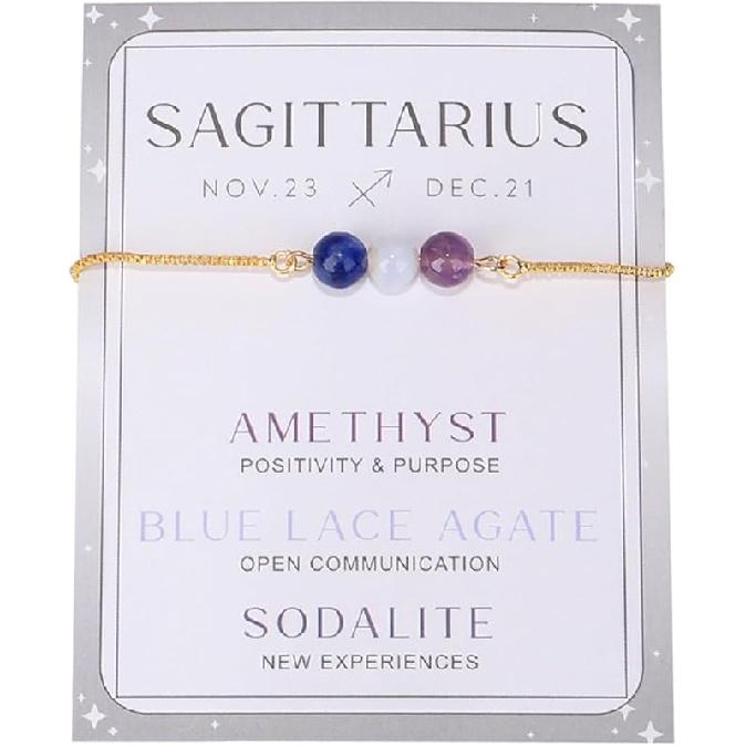 COLORFUL BLING Zodiac Bead Bracelets Healing Crystal 12 Constellation Natural Stone Chakra Stretch Adjustable Bracelets Birthstone Anxiety Relief