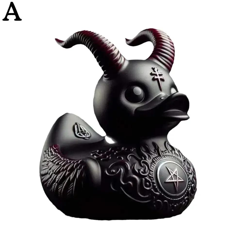 2024 Duck Statue Gothic Sculpture Punk Animal Figurine Resin Desk Decoration Collectible Figurines Satan Duck Tabletop Ornaments