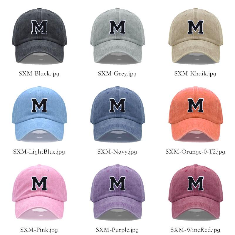 Bicolor Color Letter A-Z Embroidery Washed Cotton Baseball Cap for Men Women Unisex Dad Hat Sun Hat Outdoor Sports Dropshippinp