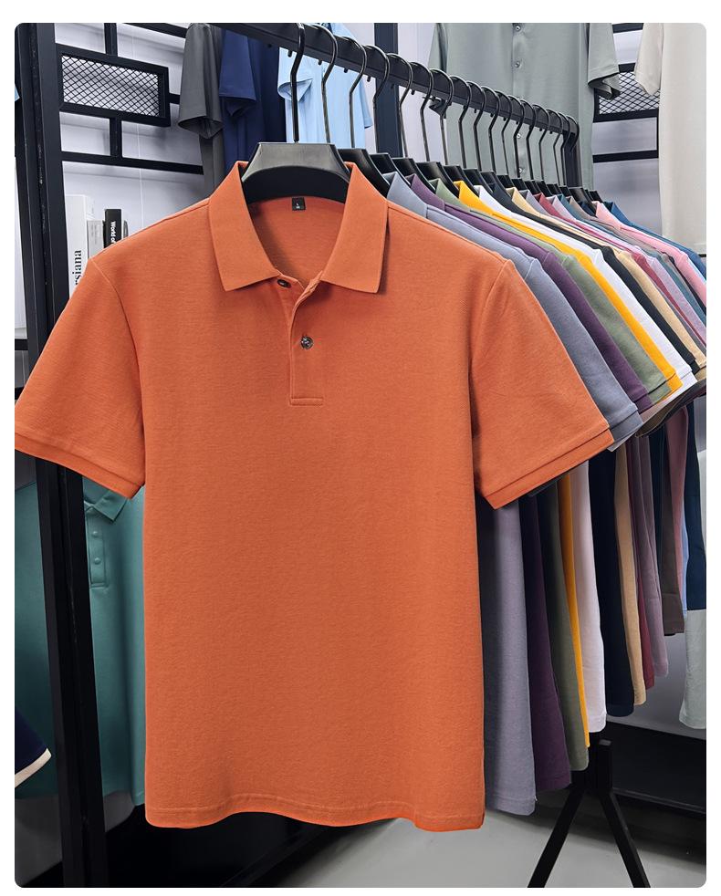 Men's Mercerized Cotton Polo Shirt - Short Sleeve, Solid Color, Customizable Logo