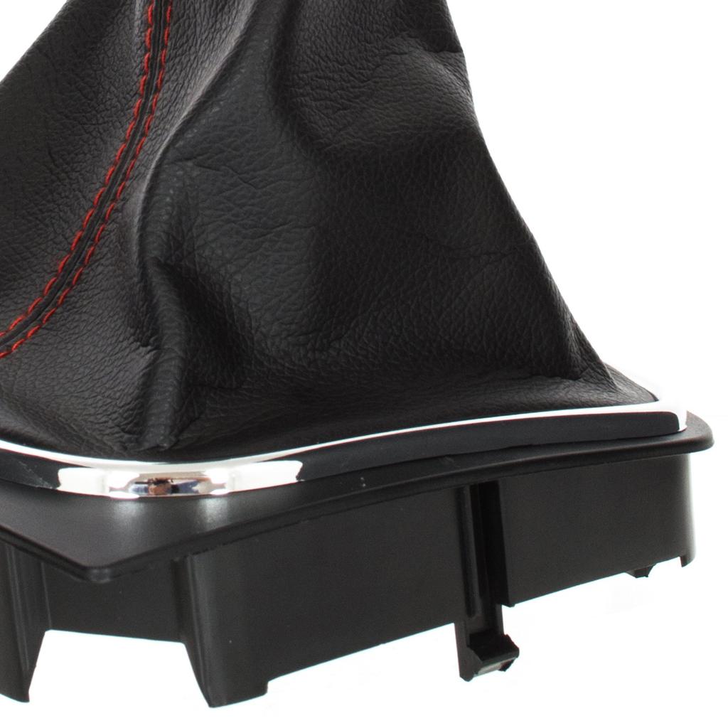 VW Golf V 03-08 Gear Shift Knob + Black Gaiter with Red Stitch and Chrome Frame, 5-Speed