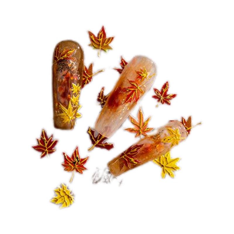 Autumn/Winter Maple Leaf Embossed Nail Stickers - Red Acacia High-Grade Stamping