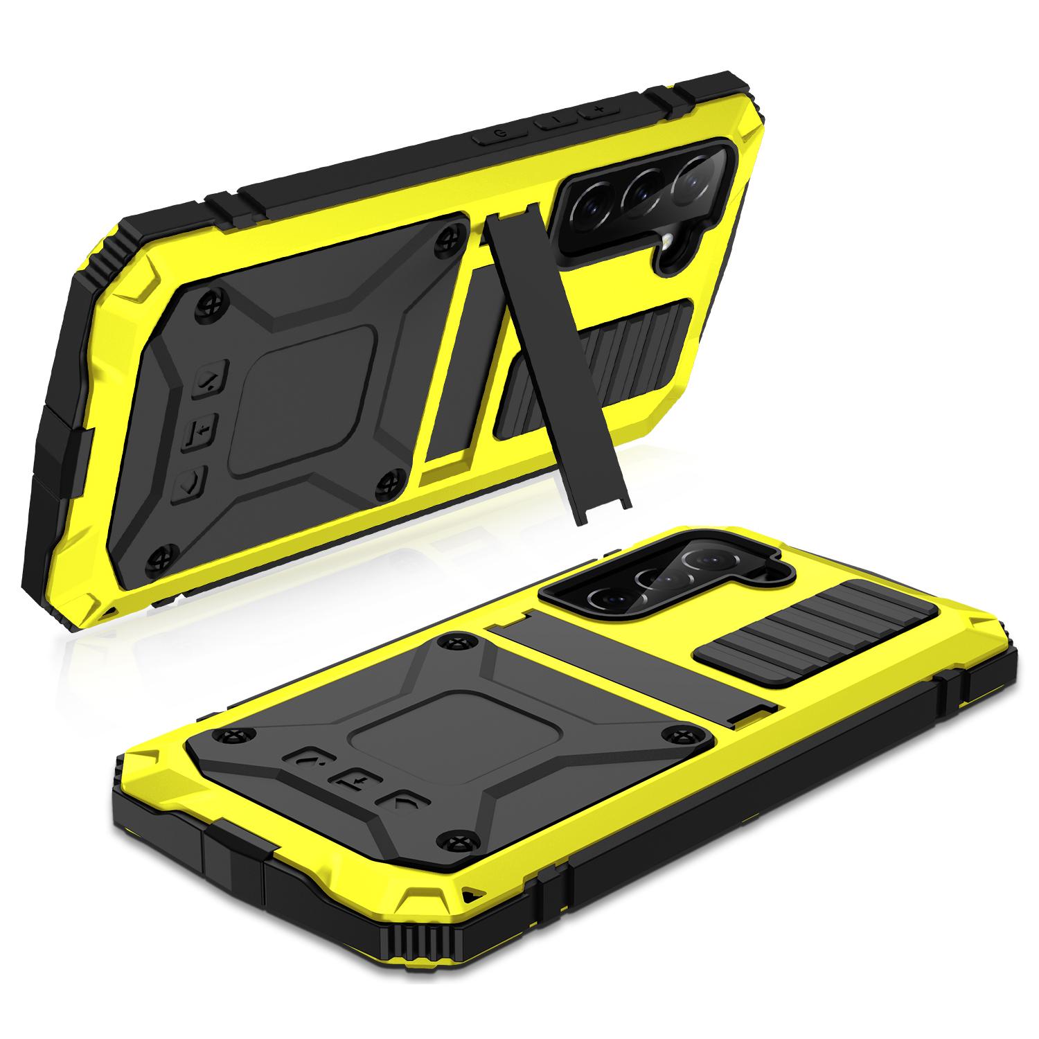 

R-JUST For Samsung Galaxy S23+ Waterproof Drop-Proof Case Kickstand Back Cover with Tempered Glass Yellow