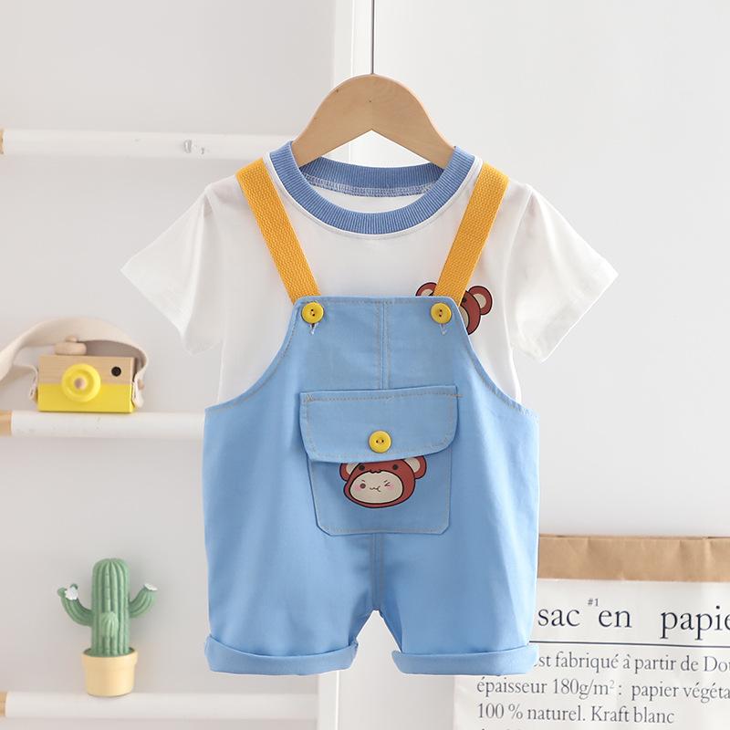 Baby Summer Overalls Set, Children's Round Neck Short Sleeved Two-piece Set