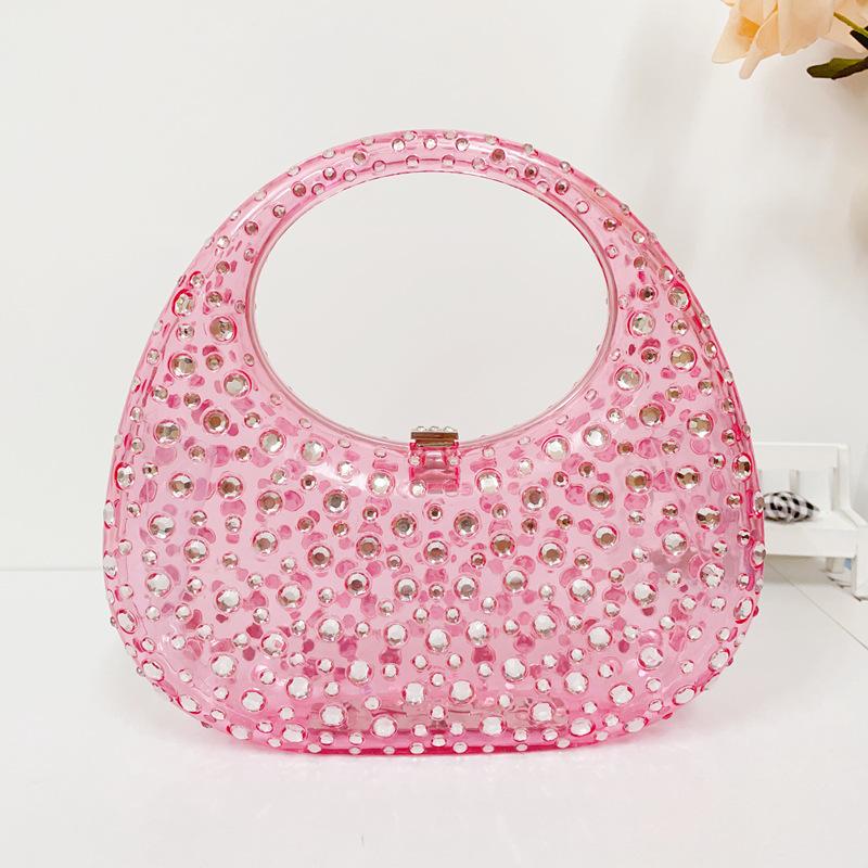 2023 New Handbag Women Transparent Summer Acrylic Bags Diamond Encrusted Evening Bags Luxury Designer Wedding Clear Bags