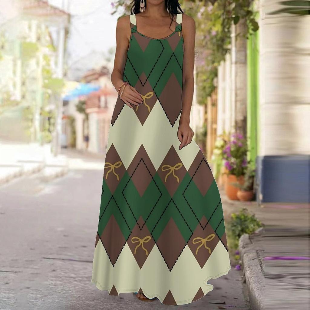 Women's Slip Dress Maxi Long Dress Retro Plaid Print Stitching Print Dress Spring & Summer Leisure Vacation