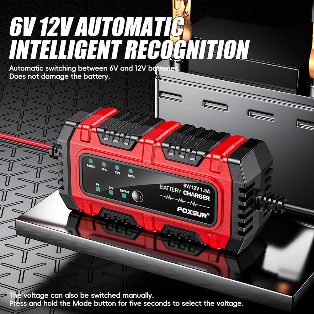 6V 12V 1,5A Intelligentes Ladegerät Auto- und Motorrad-Batterieladegerät für Auto LKW Boot SUV Blei-Säure AGM GEL Batterien