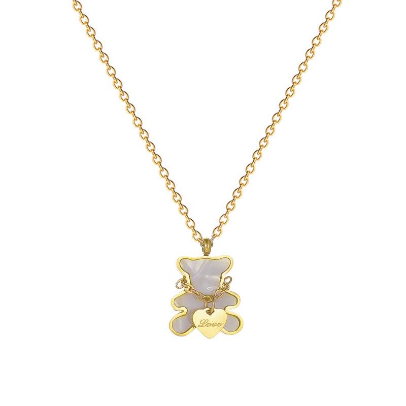 Love Bear Minimalist Wind Stove Real Gold Necklace Female Collarbone Chain Accessories