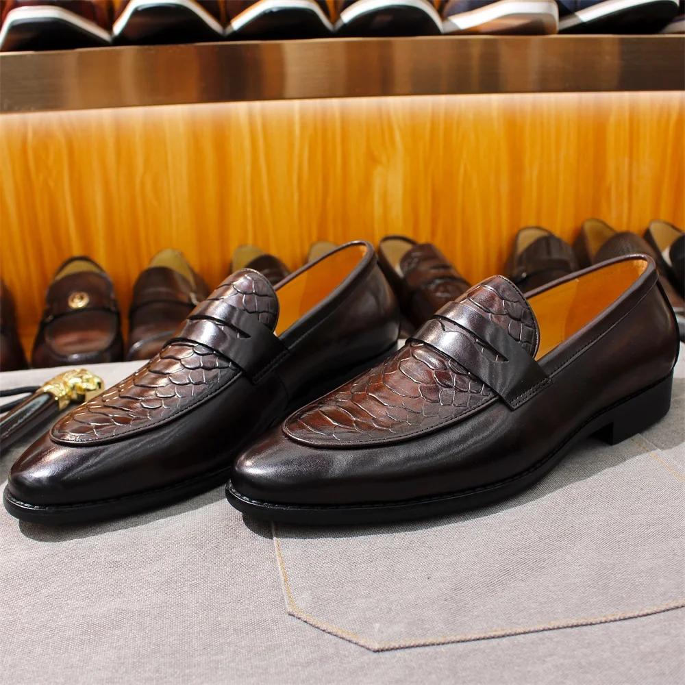 Fashion Men's Large Size Leather Casual Shoes Luxury Fashion Moccasin Loafers Business Dress Shoes Comfortable Slip-On