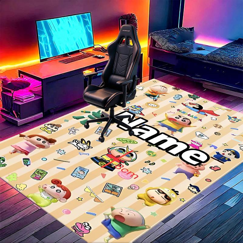 Custom Name Personalized Crayon Shin Print Carpet, Versatile Home Decor Rug, for Playroom, Apartment, Balcony, Entryway, Hallway Gift