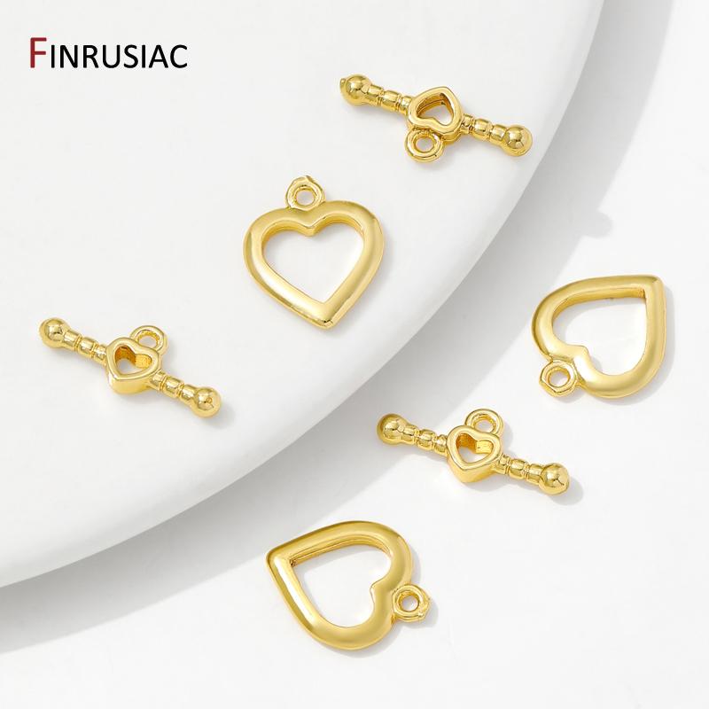 14/18K Gold Plated Brass Heart Shape OT Clasps Connector,Toggle End Clasps Hooks For DIY Jewelry Making Accessories