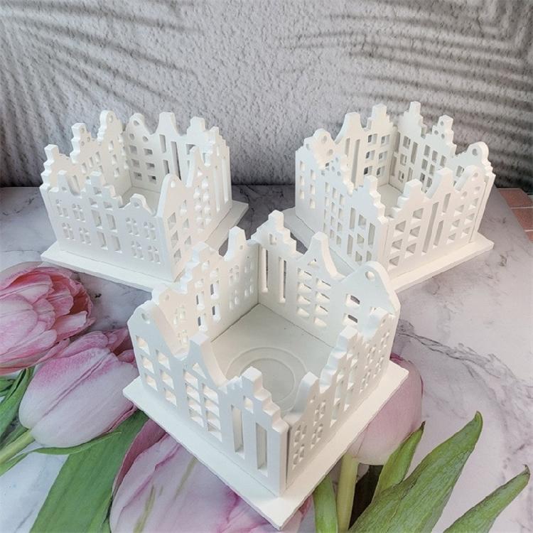 Flexible Silicone Mold Crafting Moulds Easy Demolding Moulds Gothic House Shape Candle Holder Molds Candle Base Molds