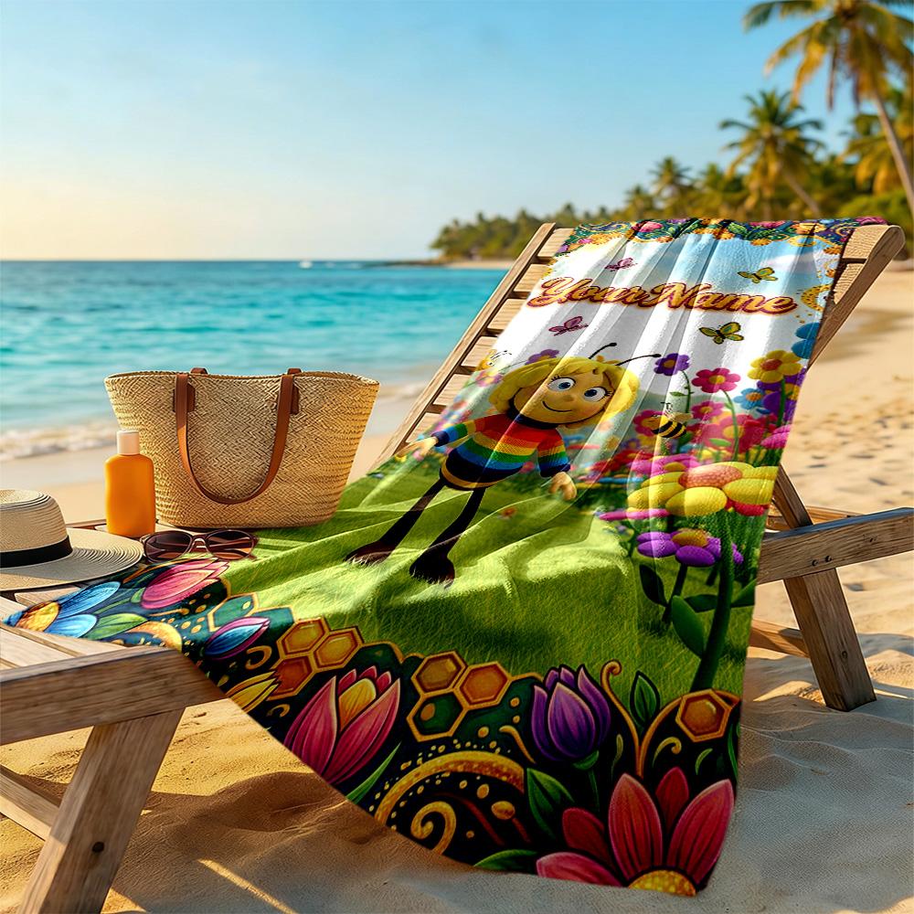 Biene Maja Customized Name Beach Towel Super Soft & Absorbent Suitable for Swimming Gym Camping Yoga Vacation