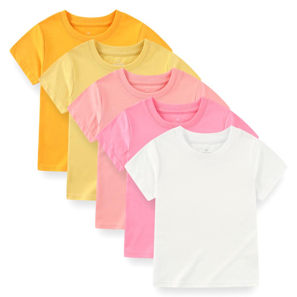 KIDDIEZOOM 5 Pcs Fashionable and Comfortable Short Sleeved T-shirt for Infants and Young Children, Boys and Girls, 100% Pure Cotton Newborn Clothing