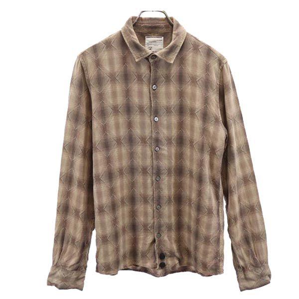 

SHAREEF клетчатая рубашка с длинным рукавом 2 Бежевая сделано в Японии Мужская Б/У