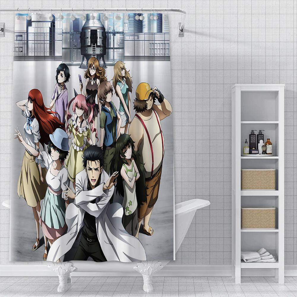 Anime Steins Gate Shower Curtain Waterproof Polyester Fabric Paint Colorful Bath Curtains Home Bathroom Decor Curtain With Hook